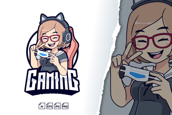 Cute Gaming Girl Logo: A Vector Graphic for Branding