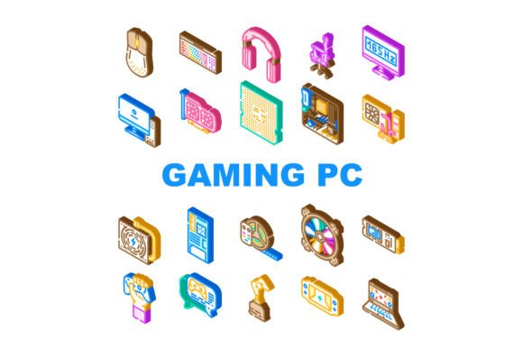 Game PC Computer Gaming Icons Set Vector