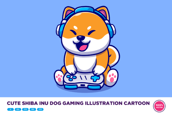 The Cute Shiba Inu Dog Gaming Illustration: A Versatile Asset for Digital Designers